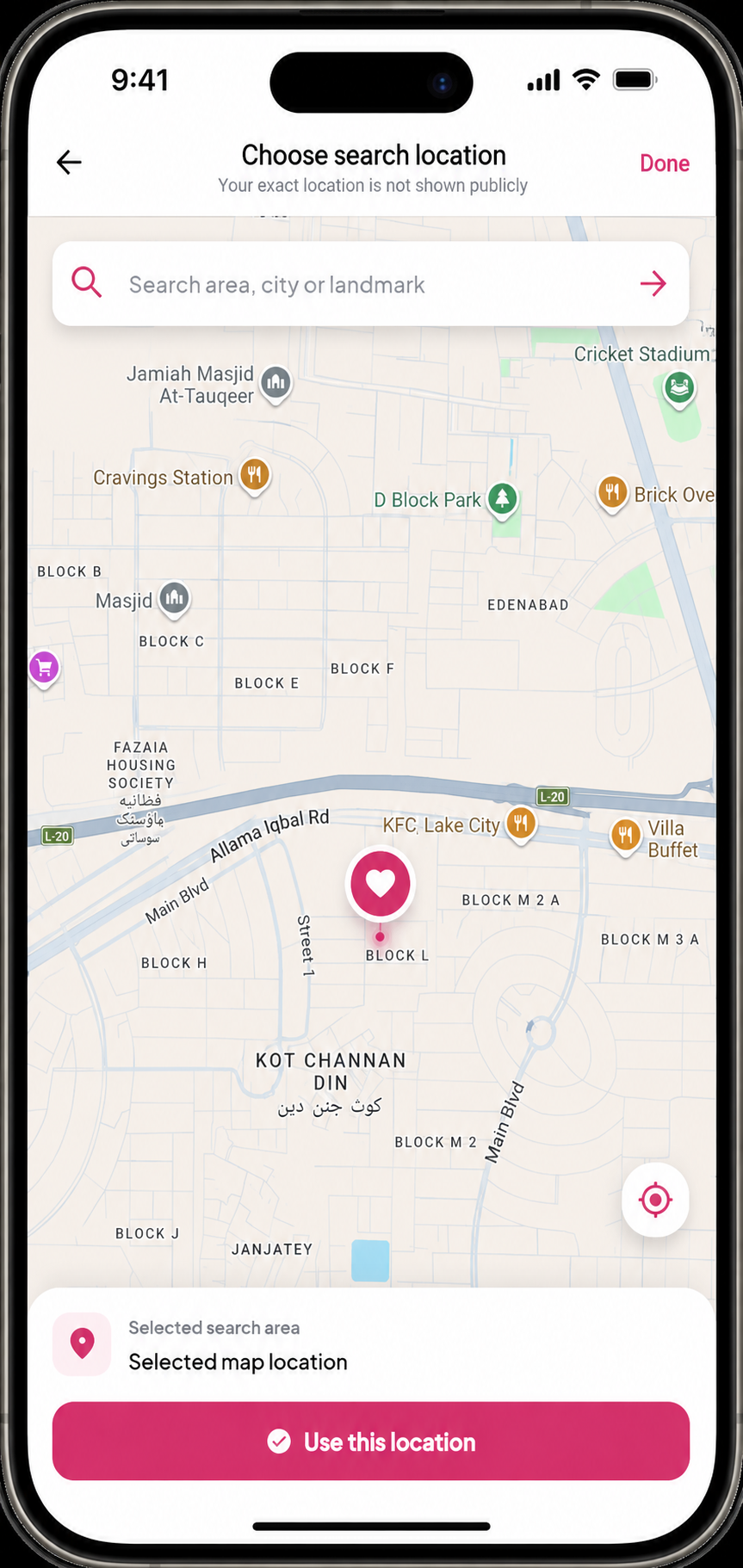 Choose Match Location Choose Match Location screen in the Muklawa marriage consultant app