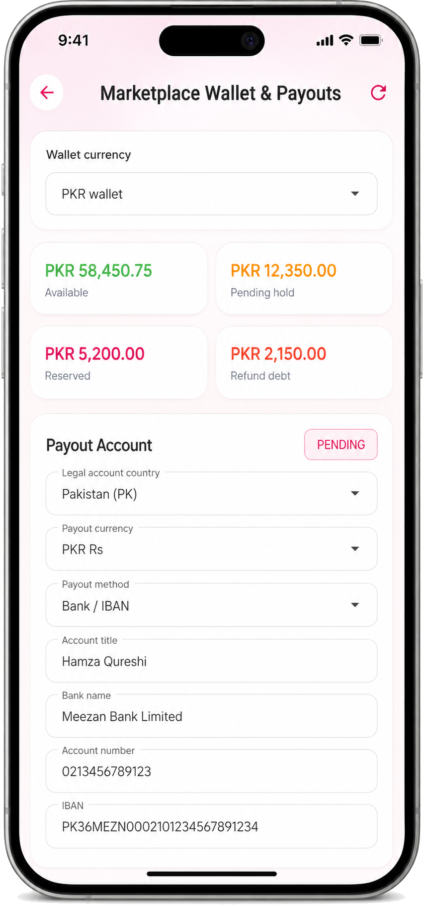 Wallet and Payouts Wallet and Payouts screen in the Muklawa marriage consultant app